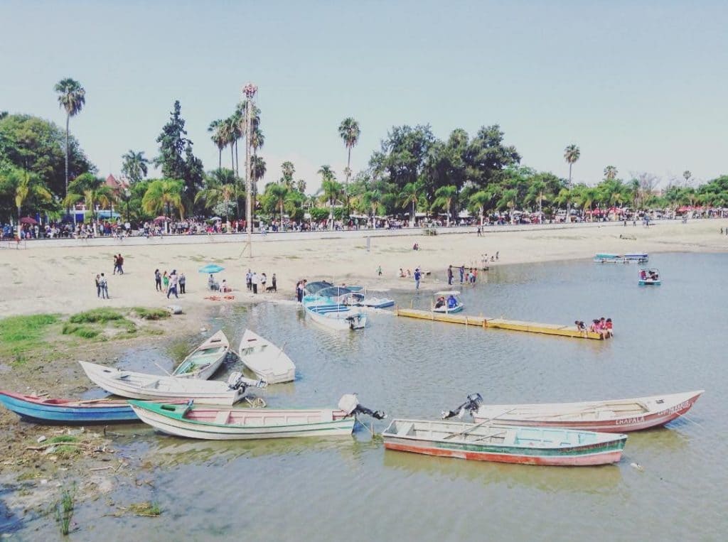 Boats on the water. Lake chapala beach