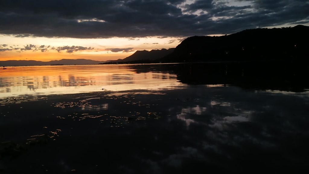 Lake Chapala, the largest lake in Mexico, at sunset